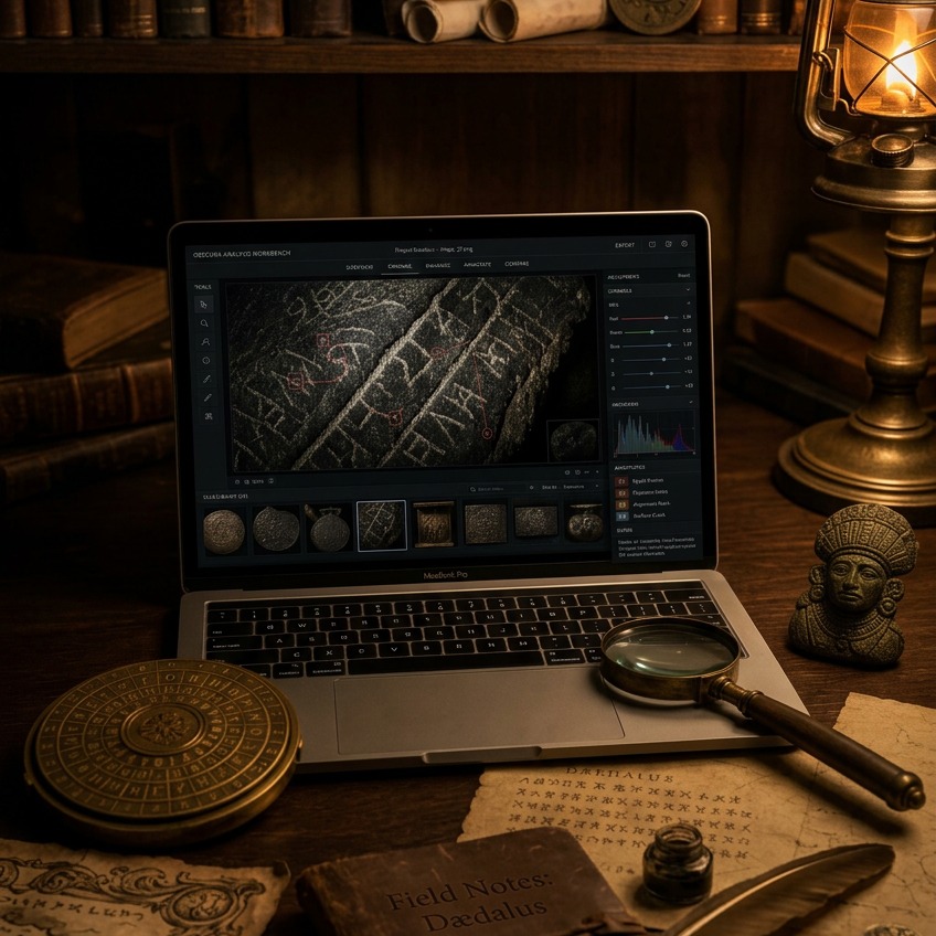 Image analysis workbench with annotated cipher photo